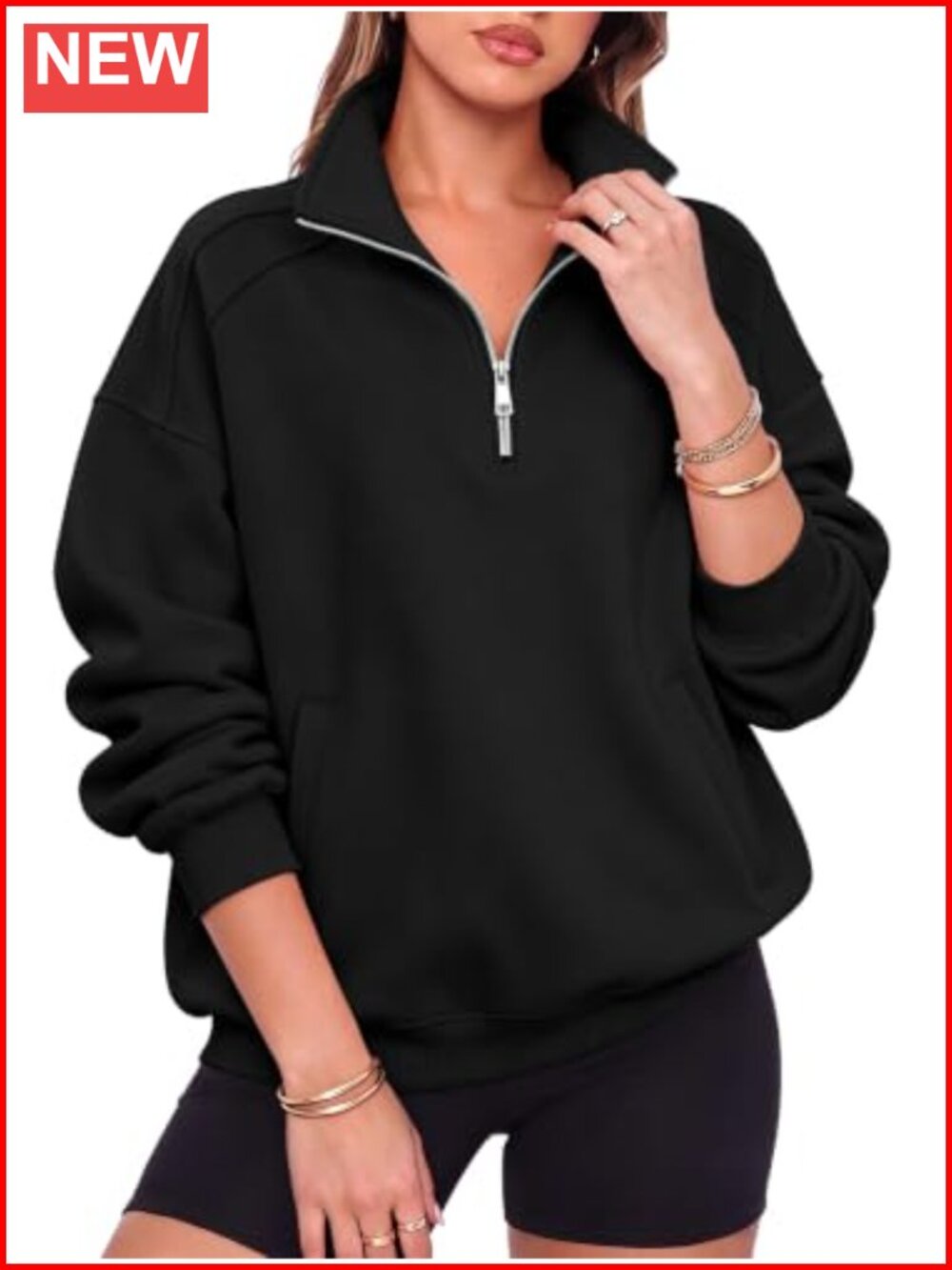 Oversized Half Zip Fleece Sweatshirt Pullover Kangaroo Pocket